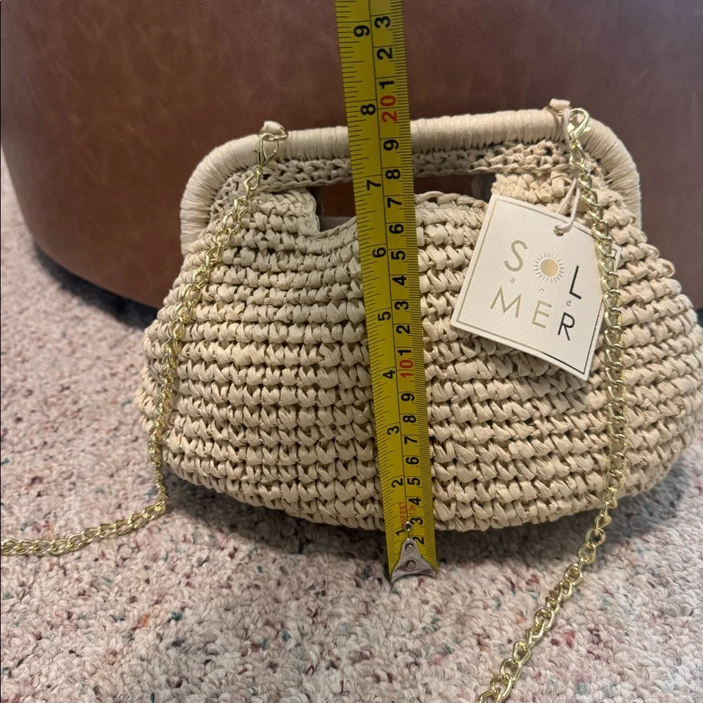 Sol Mer cream crochet purse with gold chain strap #crochet #summer. Retail $88
